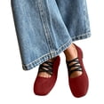 thumbnail image 4 of Miqool Flat Shoes for Women Square Toe Criss Cross Tie Low Block Heels Casual Fall Fashion Soft Comfortable Shoes, 4 of 7