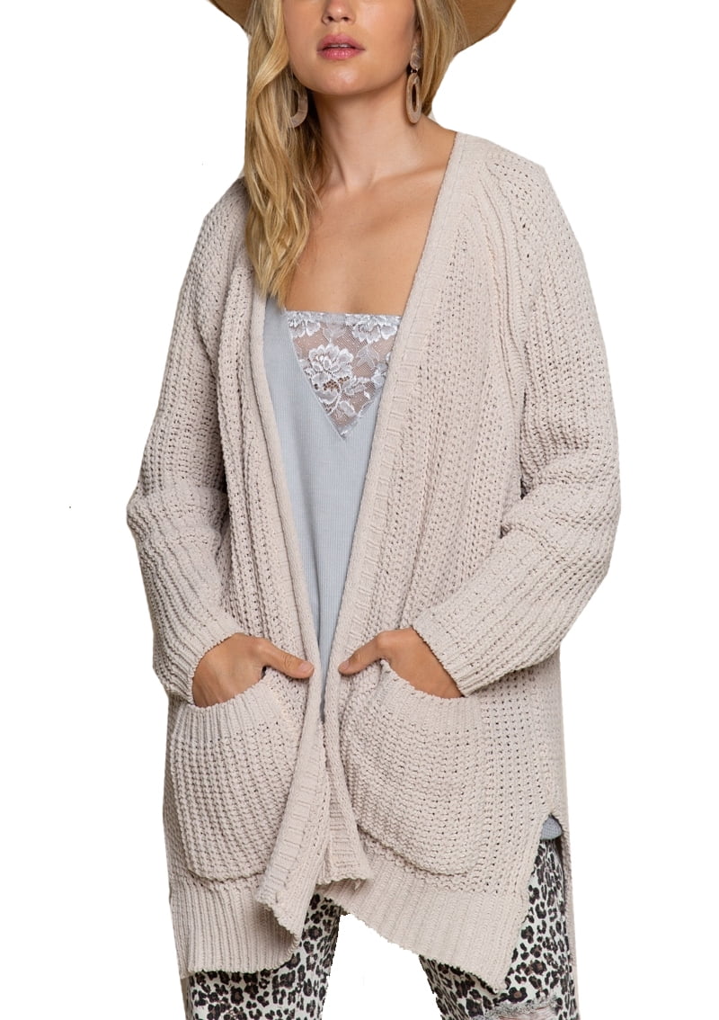 Chenille Thread Sweater Cardigan, Beige 