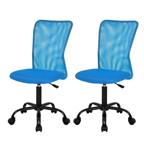 Blue Mid Back Mesh Task Chair Armless Ergonomic Rolling Swivel Office Chair With Lumbar Support