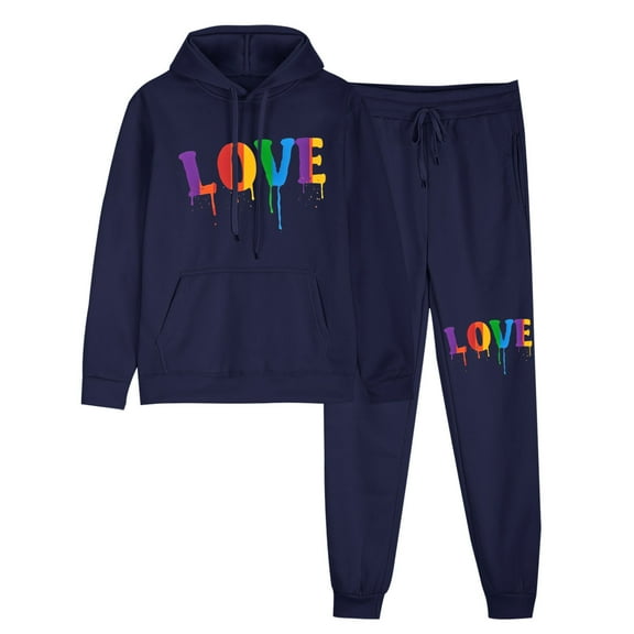 successthop 2 Pieces Sweatsuits for Women Plus Size Long Sleeve Hoodie and Joggers Letter Drawstring Sport Set