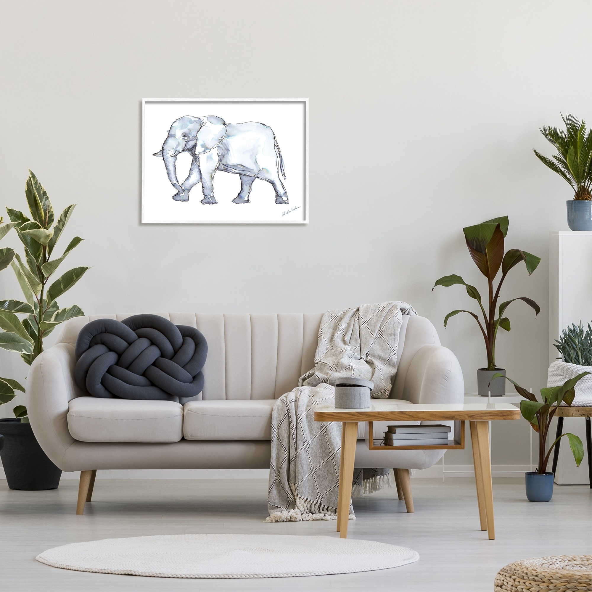 Stupell Industries Elephant Walking Casual Watercolor Sketch Style Painting White Framed Art Print Wall Art, Design by Kendra Shedenhelm