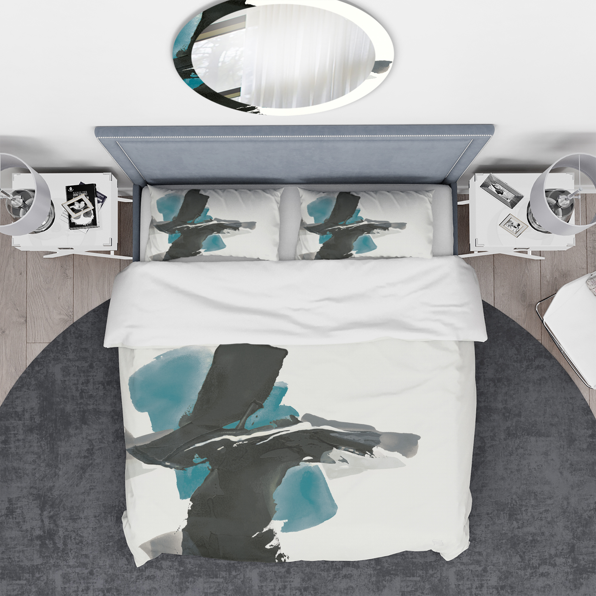 Designart 'Geometric Black and Teal IV' Geometric Duvet Cover Set