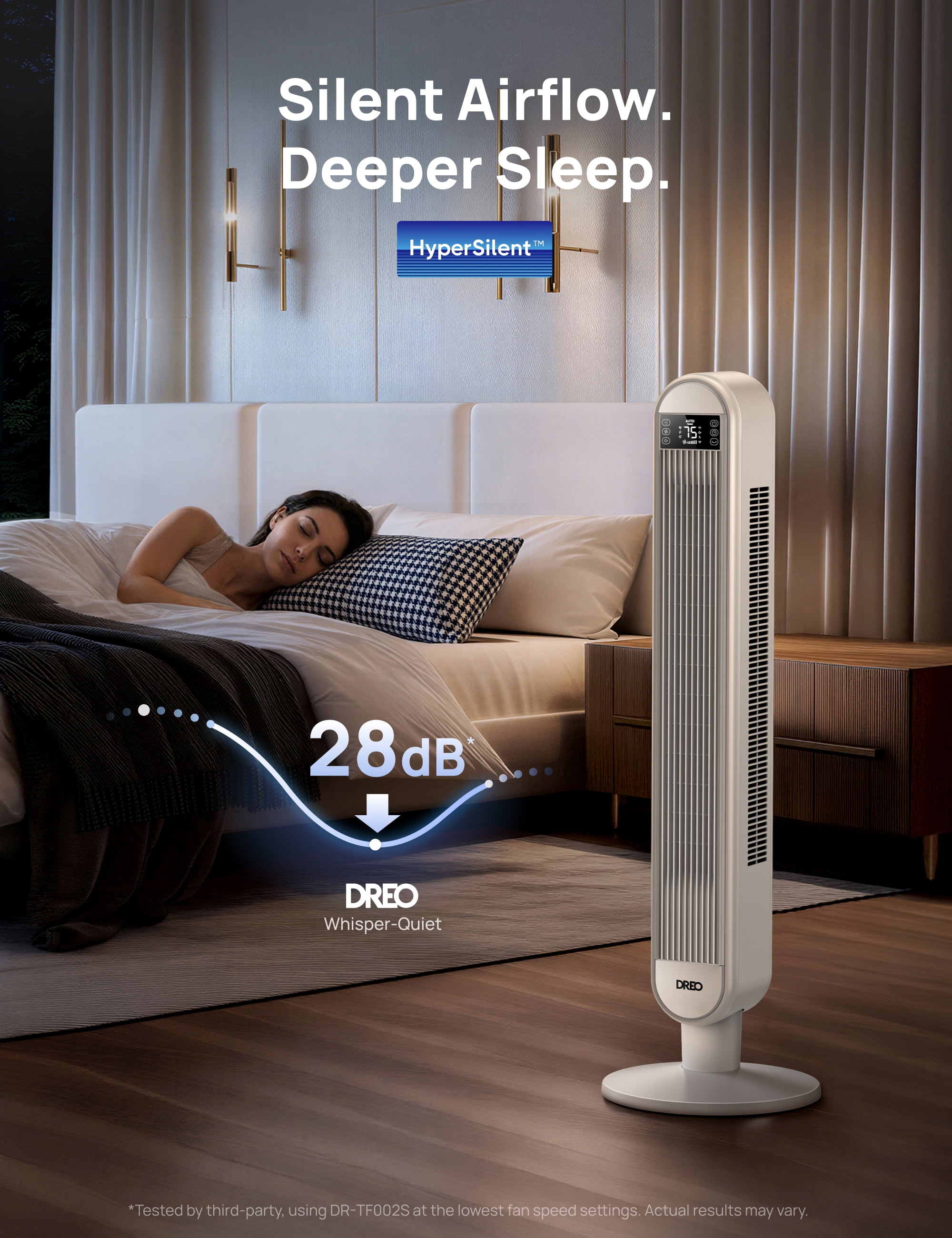 DREO 42" SmartTower Fan for Home, Standing Bladeless Fan with WiFi Voice Control, 90° Oscillating Fan with LED, 12H Timer, 6 Speeds 4 Modes, 25ft/s High Velocity, Ultra Quiet Bedroom Fan, white