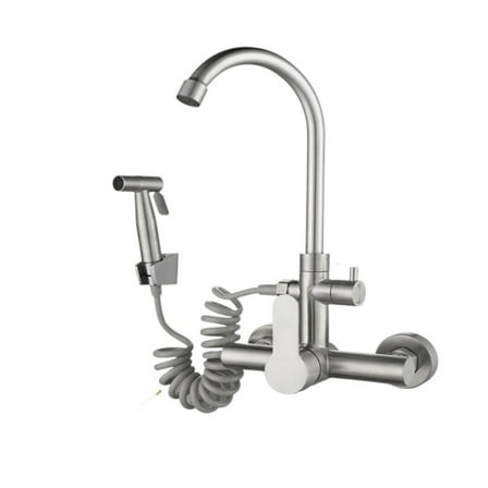 Kitchen Stainless Steel 304 Faucet, Wall Mount Hot Cold Mixer Sink Tap With Bidet Sprayer, Shower Head Sets ,Made to Last