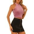 thumbnail image 4 of INSPIRE CHIC Women's Halter Neck Sleeveless Zipper Back Velvet Party Crop Tank Top XL Dusty Pink, 4 of 6