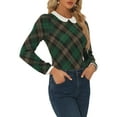 thumbnail image 4 of INSPIRE CHIC Women's  Peter Pan Collar Contrast Long Sleeve Shirt S Greens, 4 of 5