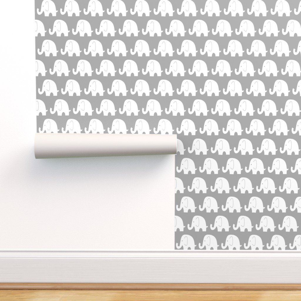 Peel & Stick Wallpaper Swatch - Elephant Grey Baby Elephants Large