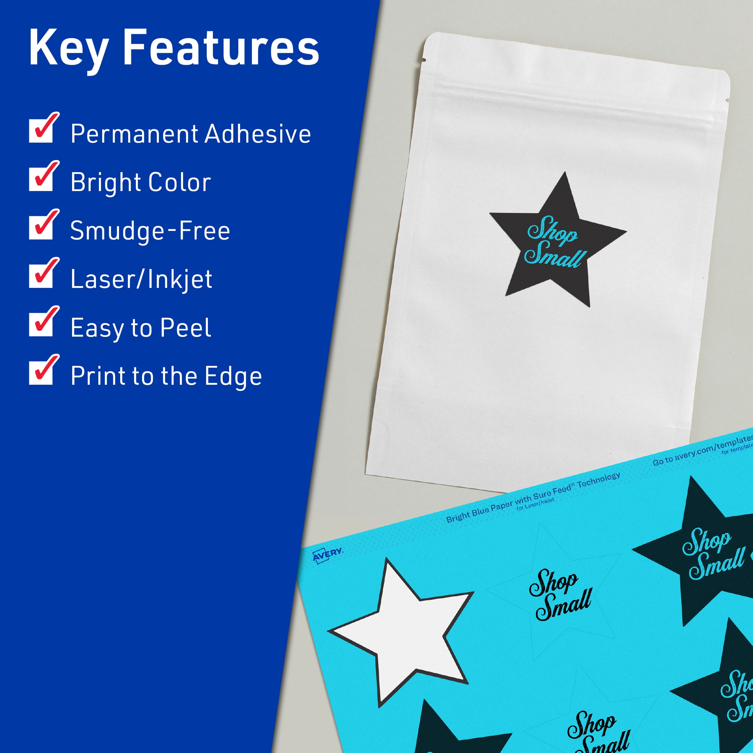 Avery Printable Star Labels, Bright Blue, 2-1/4" x 2-3/8", 960ct