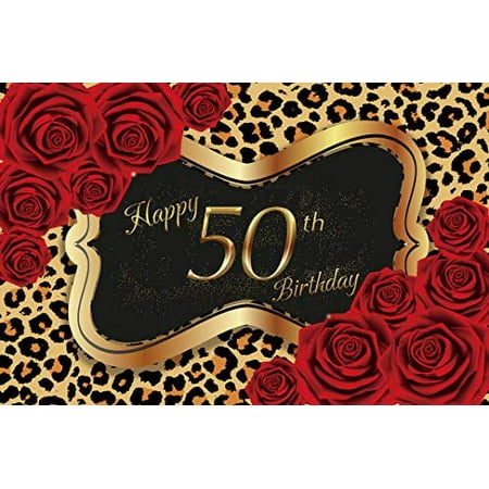 Image of Sexy Leopard Print red Rose Theme for Girl s Woman s 50th Birthday Party Birthday Party Photography Background Girl Party Banner Dessert Table Decorated 4x6ft