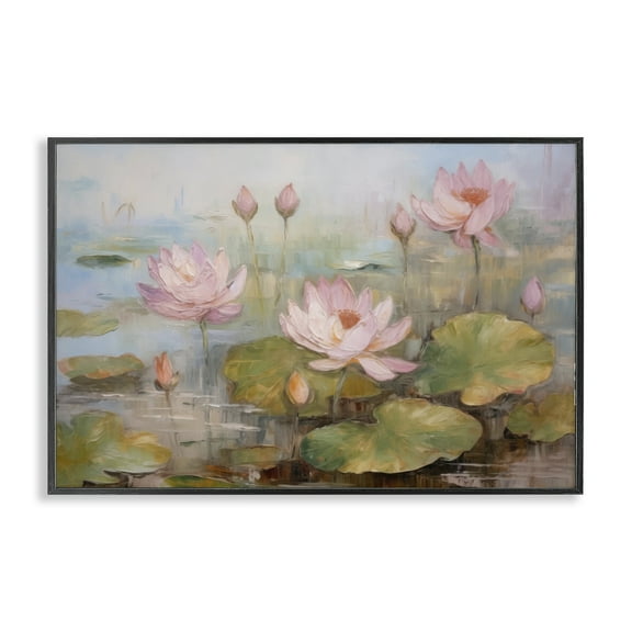 Stupell Industries Water Lilies in Spring Plants & Flowers Painting Black Framed Art Print Wall Art, 18 x 12