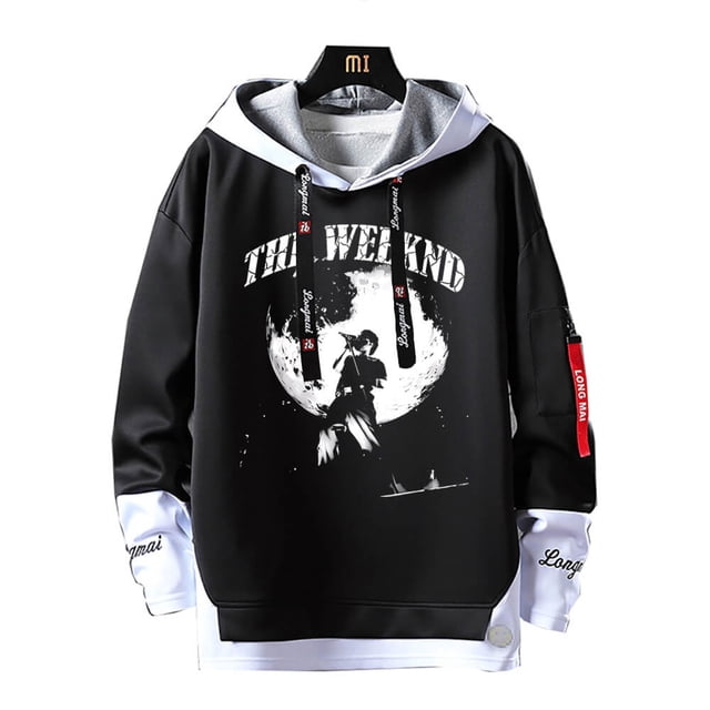Sudadera con capucha con estampado de rapero para hombre, ropa de calle de gran tamaño con cintas y letras, jersey de retazos, primavera y otoño