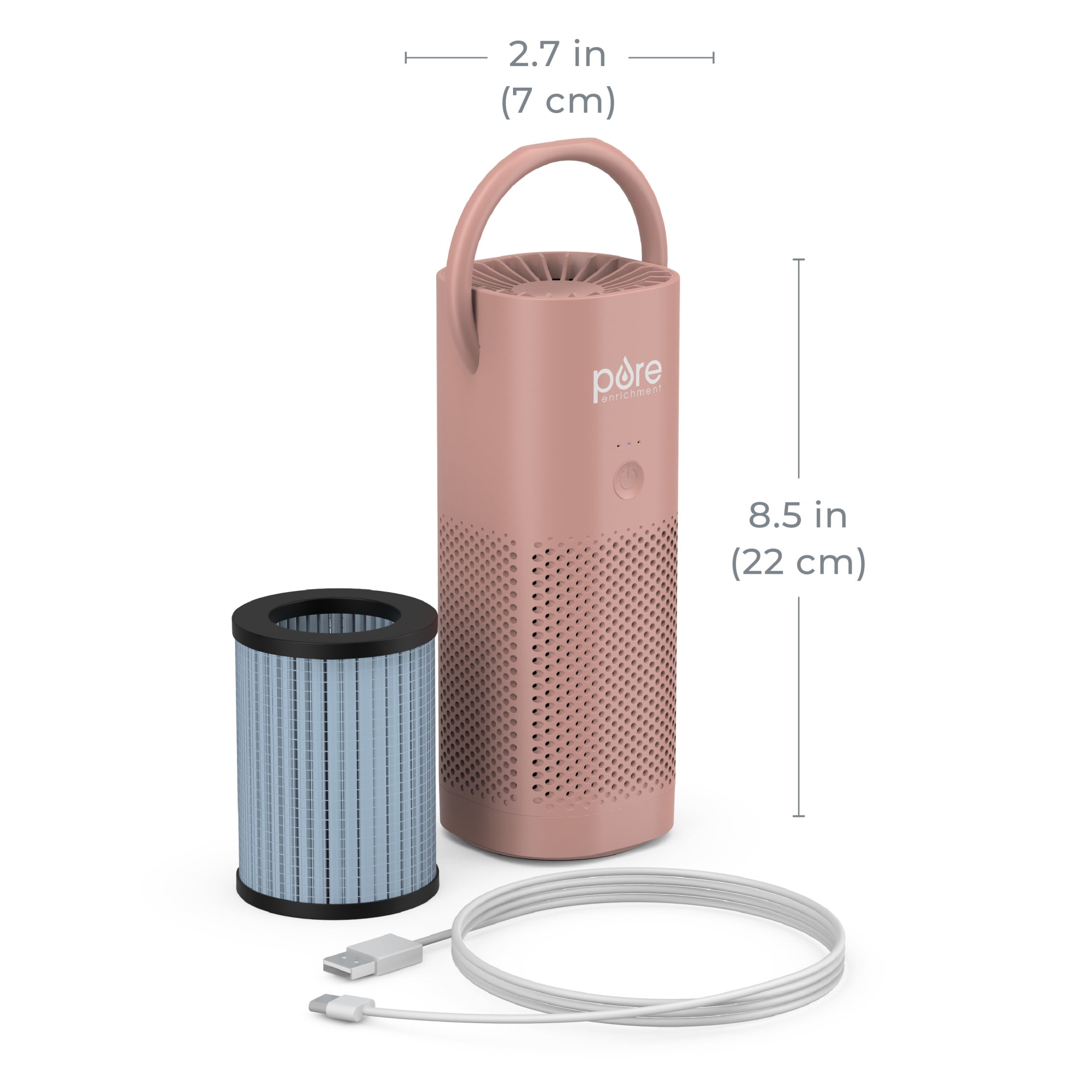 Pure Enrichment PureZone Mini Portable Air Purifier - Cordless True HEPA Filter Cleans Air & Eliminates 99.97% of Dust, Odors, & Allergens Close to You - Cars, School, & Office (Blush)