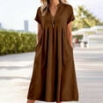 thumbnail image 2 of Kakishop Womens Casual Dresses Wrap V Neck Dress A-Line Ruffle Sleeve Summer Sundress Fashion 2026 (Coffee,2XL), 2 of 4