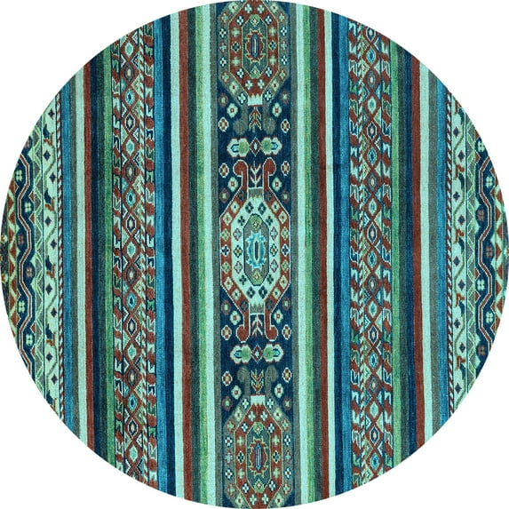 Ahgly Company Indoor Round Oriental Light Blue Modern Area Rugs, 7' Round