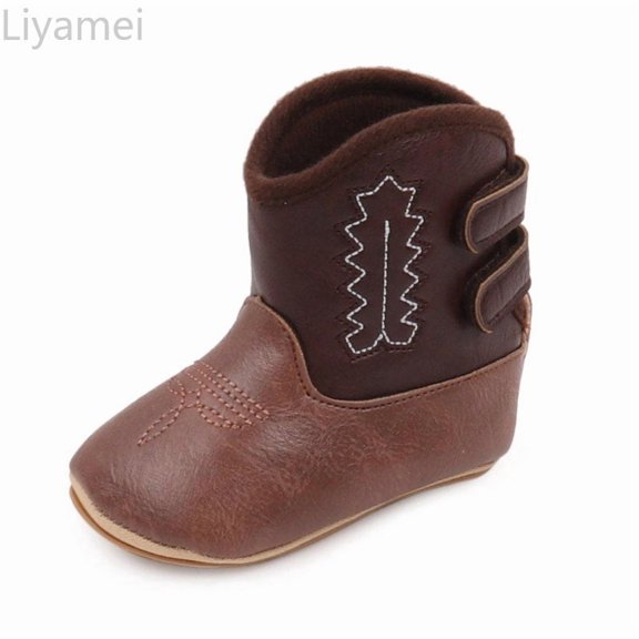 Liyamei Baby Western Boots Hook and Loop PU Leather Outdoor Comfortable 0-15 Months