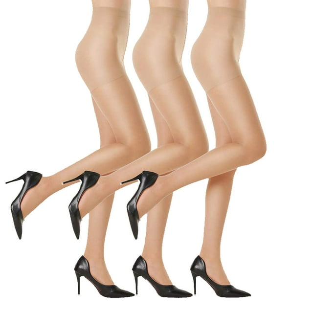 FAIWAD 3 Paires Collants Transparents pour Femmes Fins Taille Haute avec Pieds Panty Confort Légers Respirants Bas sous Robe