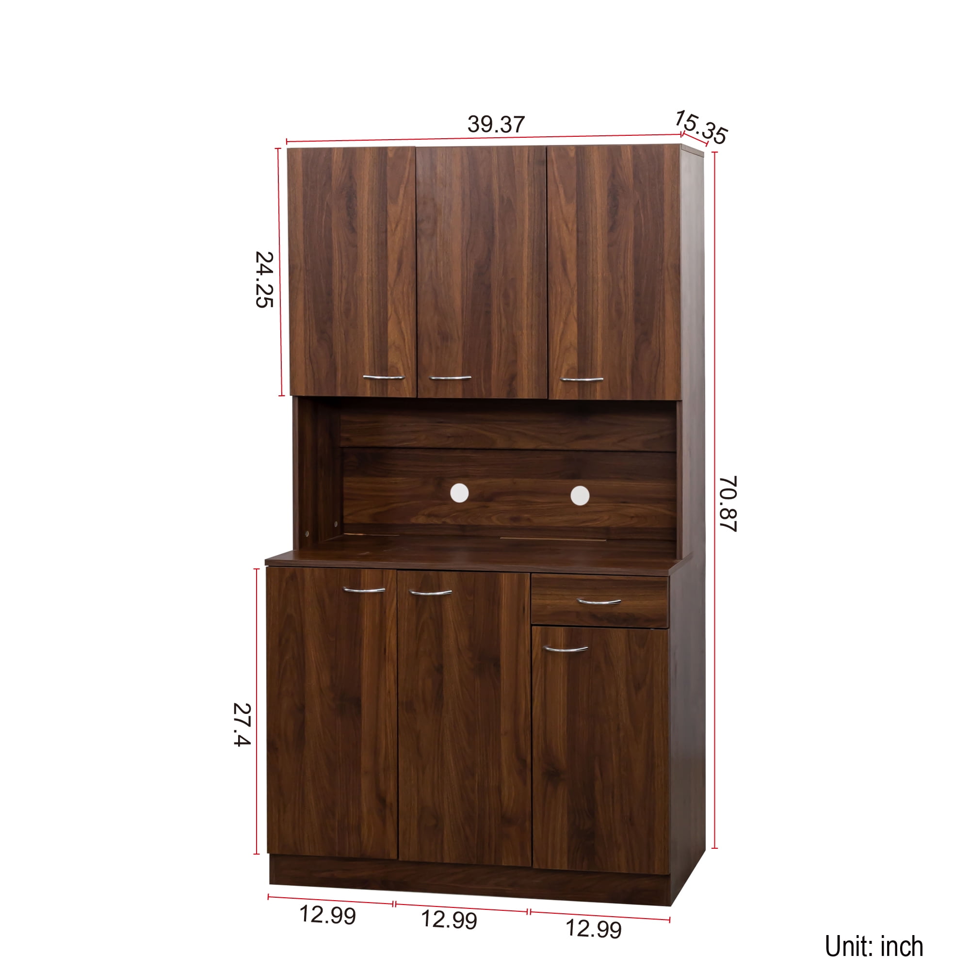 Mintazer 70.8" Tall Kitchen Pantry Cabinet with Open Shelf, Freestanding Food Storage Cabinet with Drawer & 6 Doors for Hallway Living Room Kitchen, Walnut