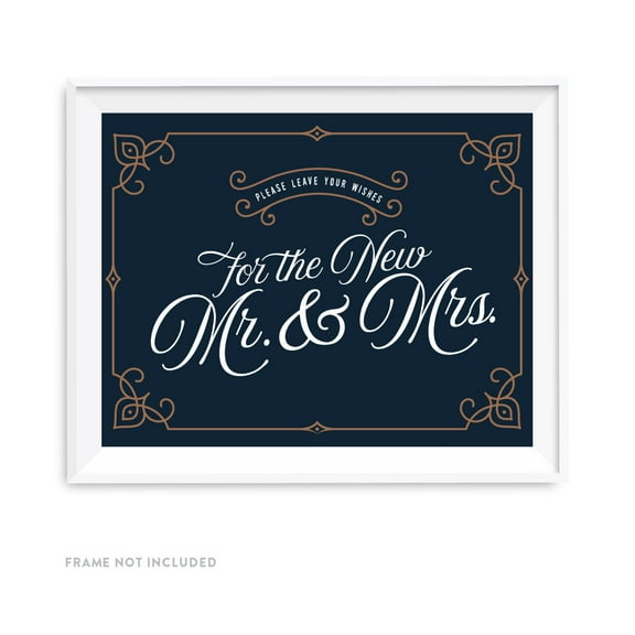 Navy Blue Art Deco Vintage Party Signs, Please Leave Your Wishes for the New Mr. & Mrs., 8.5x11-inch
