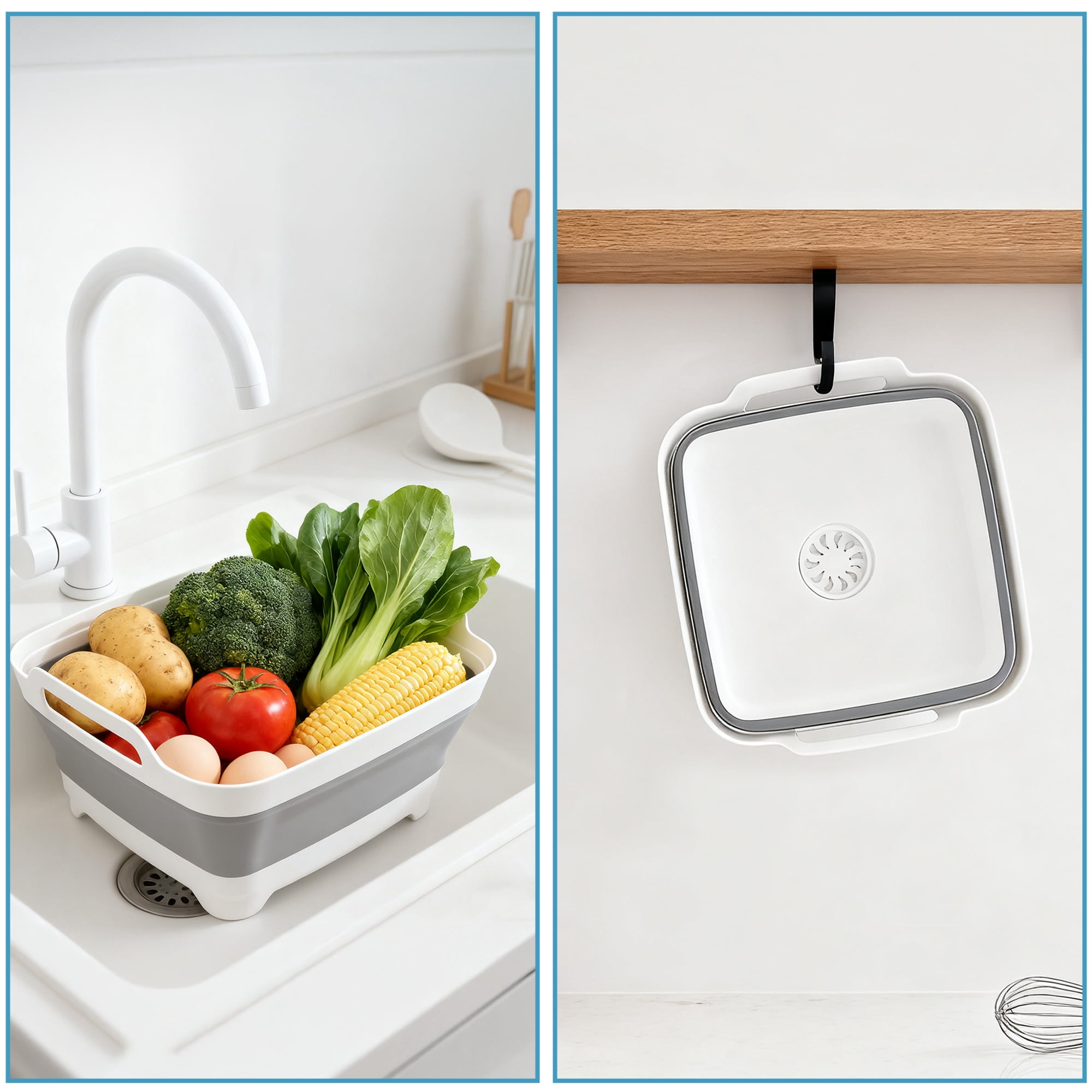 GARITIN Collapsible Dish Washing Tub with Drain Plug, Foldable Wash Basin with Handles, Portable Collapsible Sink for Washing Dishes, Camping, RV, Kitchen, Travel