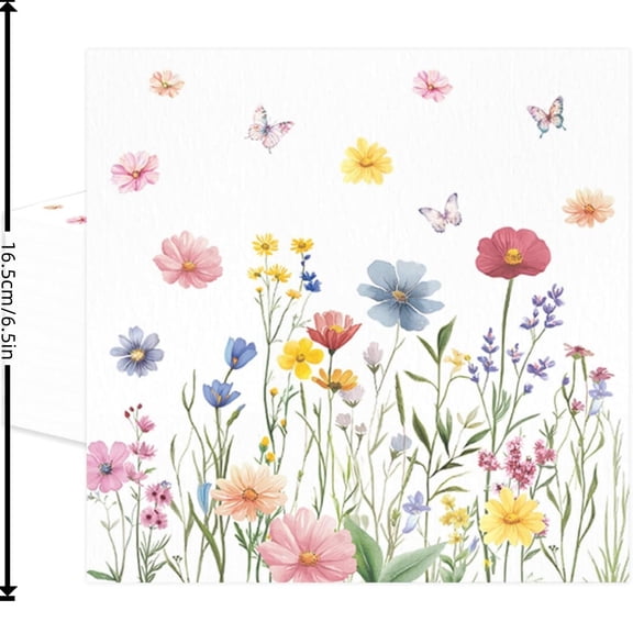 20Pcs Wildflower Paper Napkins 6.5 X 6.5 Inches, Floral Disposable Luncheon Dinner Party Napkins Napkin For Picnic Wedding Baby Shower Bridal Shower Birthday Tea Party Decorations