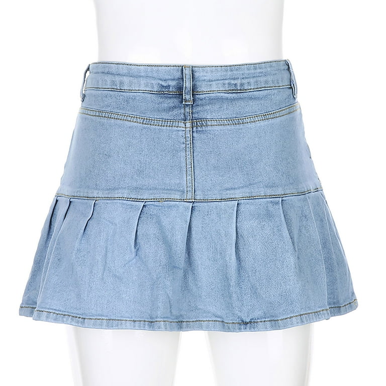 APEXFWDT Women's Y2K Ruffle Denim Skirt High Waist Short A