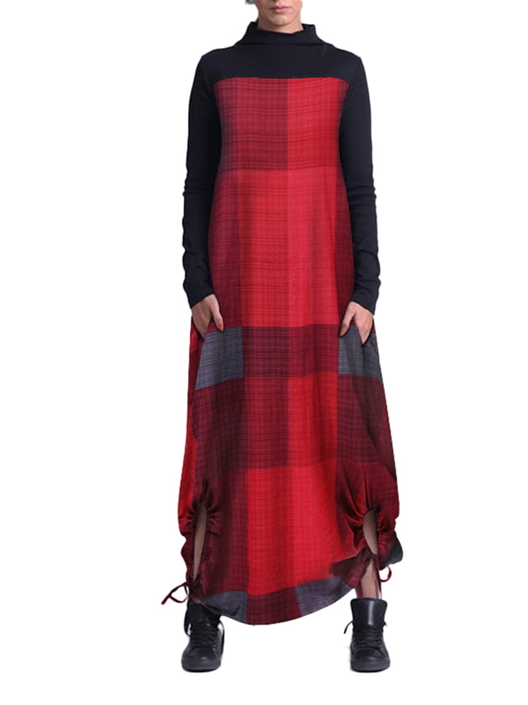 long sleeve plaid maxi dress