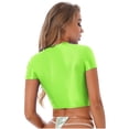 thumbnail image 2 of Zaldita Women's Oil Glossy Short Sleeve Crew Neck Workout Crop Tops T-Shirts Yoga Nylon Tight Vest Fluorescent Green M, 2 of 7