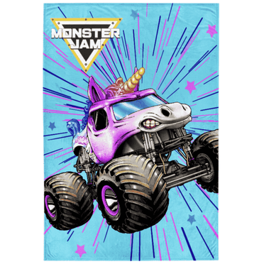 Monster Jam Sparkle Smash 62" x 90" Silk Touch Blanket, Polyester, Pink & Blue, Feld Entertainment