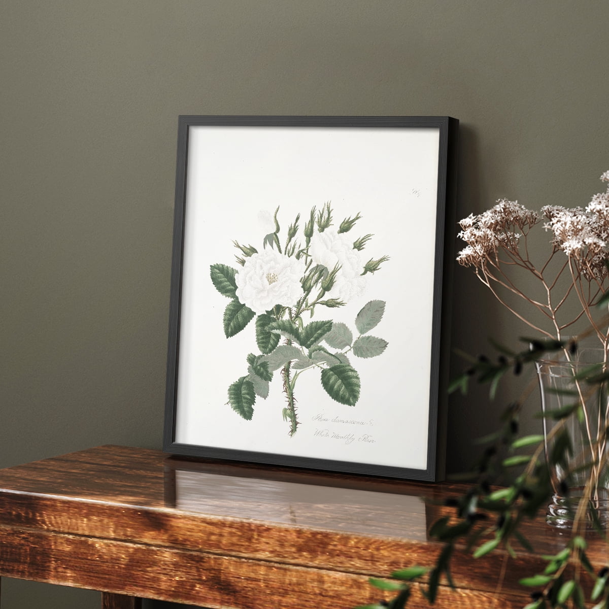 Vintage Floral Print CCXX - 14in. x 11in. Vintage Framed Print in Black Wood Frame