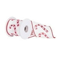 thumbnail image 1 of Vickerman 4" White Dupion with Red Candy Canes Christmas Ribbon, 1 of 3