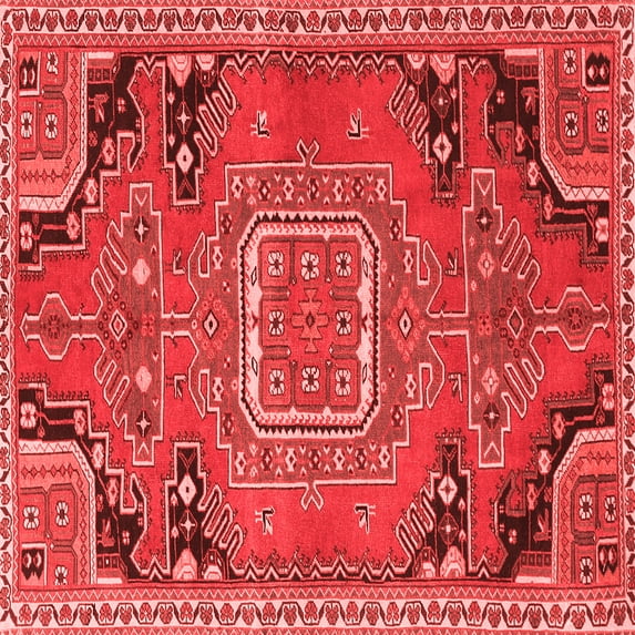 Ahgly Company Indoor Square Medallion Red Traditional Area Rugs, 6' Square