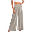 thumbnail image 1 of Women's High Waisted Flowy Palazzo Pants with Pockets, Knit Fabric, Wide Leg, Multiple Color Options, 1 of 4