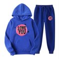 thumbnail image 2 of Feancey Deal of The Day Prime Today Women's Plus Size Hooded Sweatsuits Valentines Day Heart Printed Hoodies and Jogger Pants Two Piece Soft Cute Tracksuits Outfits with Pockets Blue 3XL, 2 of 7