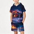 thumbnail image 4 of Vornjynx Kids Boys Outfits 2 Piece Crew Neck Hooded T-Shirt and Shorts with Pockets Elastic Waist Summer Casual Sports Sets Dark Blue Size 6, 4 of 7