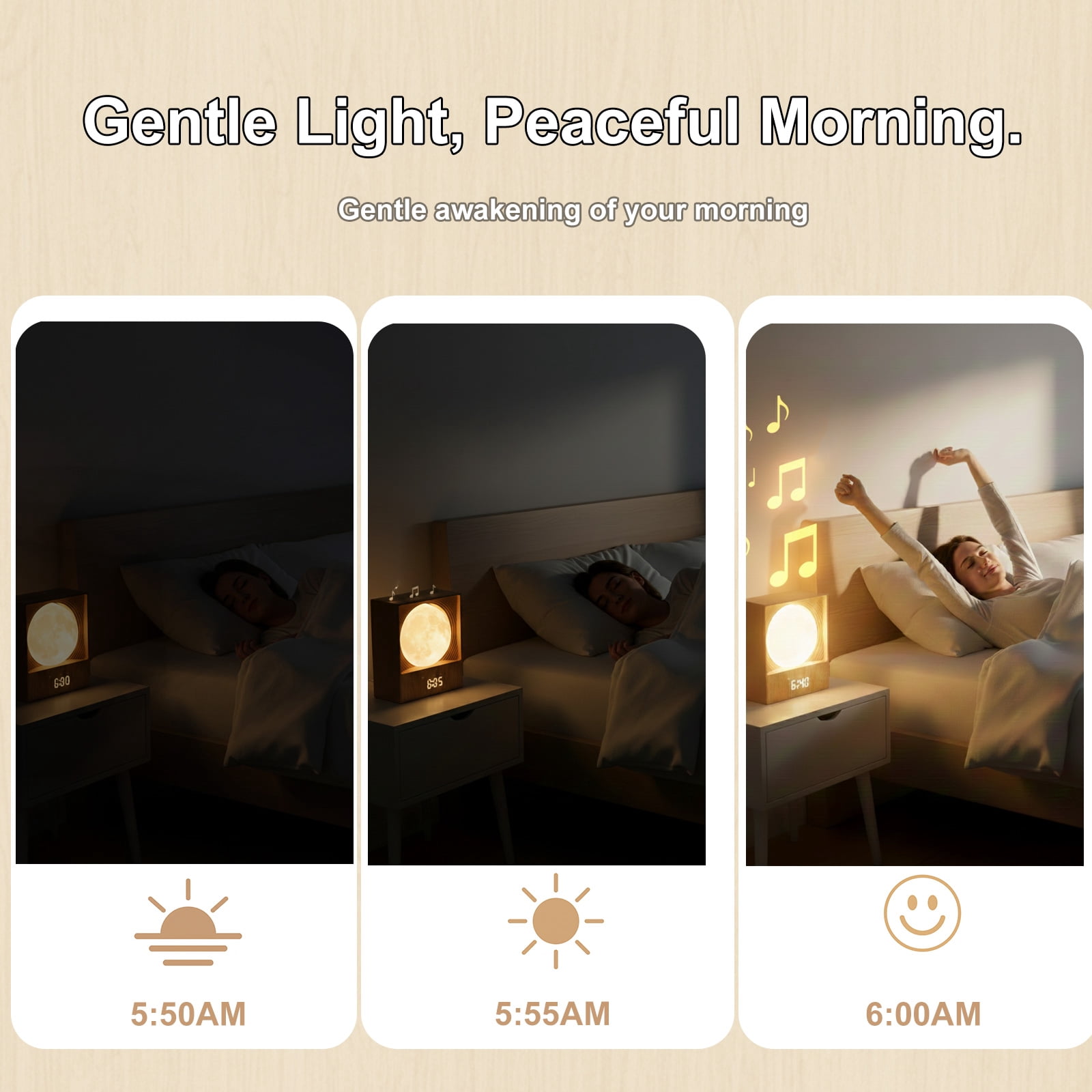 Rotating Moon Sunrise Alarm Clock with Wake Up Light & Sleep Aid