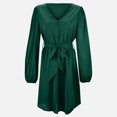 thumbnail image 4 of Gibobby Vestidos de sueter elegantes Otoño/Invierno Nuevo Casual Color sólido Manga larga Cuello en V Vestido de cintura con(Verde,M), 4 of 5