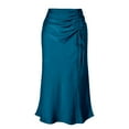 thumbnail image 2 of Jdlsppl Women's Long Skirt Vintage Fitted Elastic Waist Casual Drawstring Pleated Zip Up Elegant Mid Rise Peacock Blue 8, 2 of 4