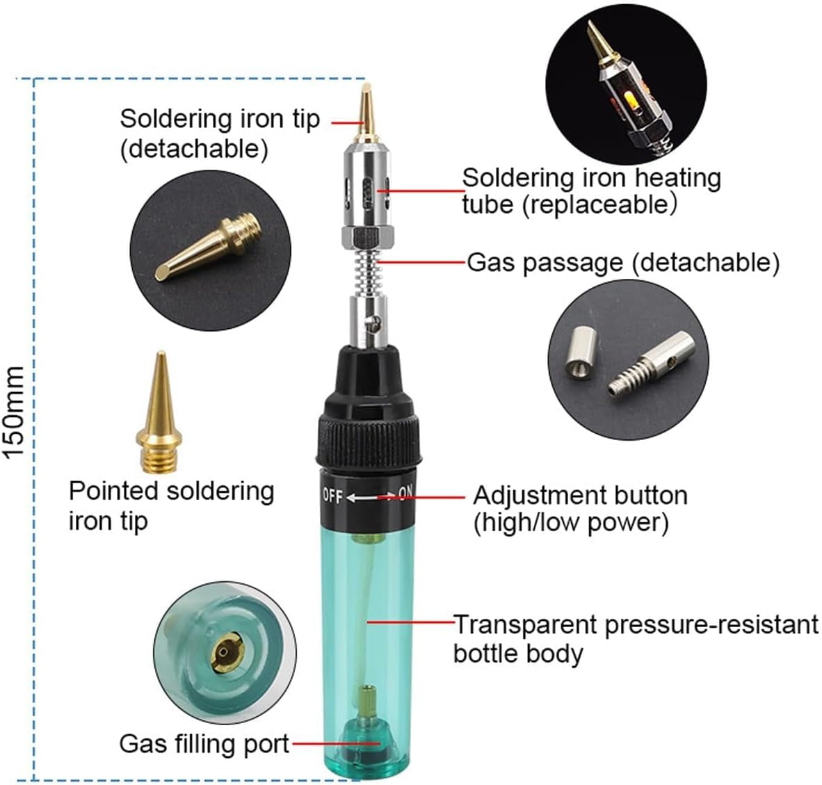 4 in 1 Portable Soldering Iron Kit, Cordless Multipurpose Butane Gas Soldering Iron Kit, Mini Adjustable Temperature 210-450℃ Welding Torch Tool, for Home Electronics Repair, Automotive (2PCS)