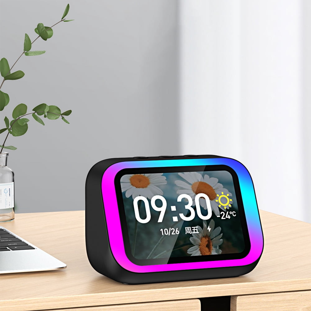 HUISZJ Smart Speaker, Portable BT Speaker Alarm Clock with RGB Lights, Voice Assistant Home Speaker for Bedroom Living Room