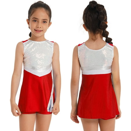 YONGHS Kids Girls Dance Outfits Tennis Sport Uniform Sequins Dress Shorts 2Pcs Set 4-14