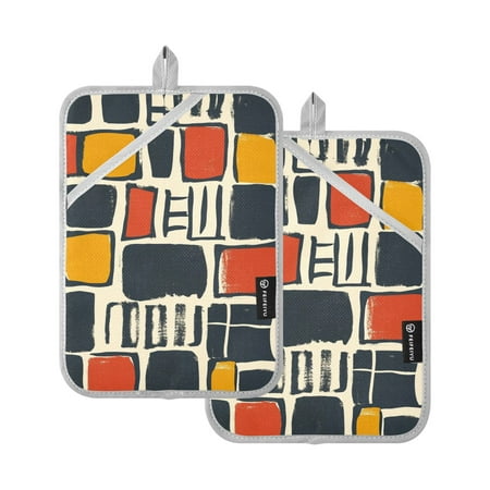 

Simple Squares and Rectangles Oven Mitts Pot Holders 2 pcs Heat Resistant for Kitchen Baking Grilling