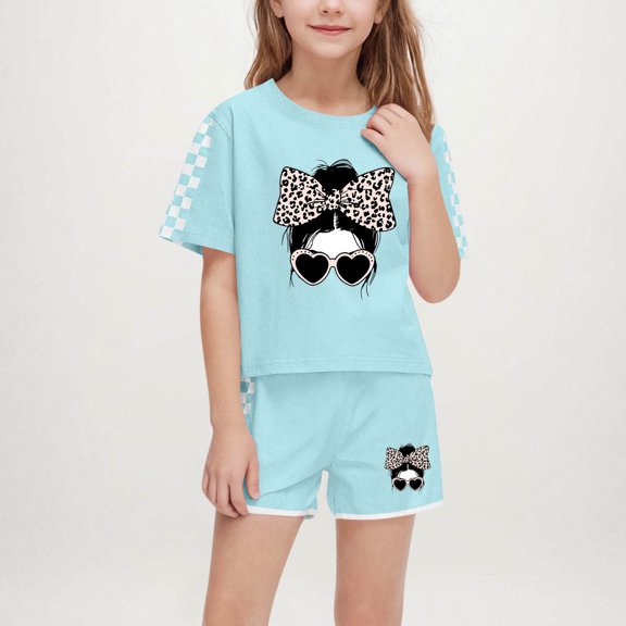 Amidoa Solid Color Girls Summer Outfits Cute Strap and Summer Kids Casual Short Clothing Set Green Size 10
