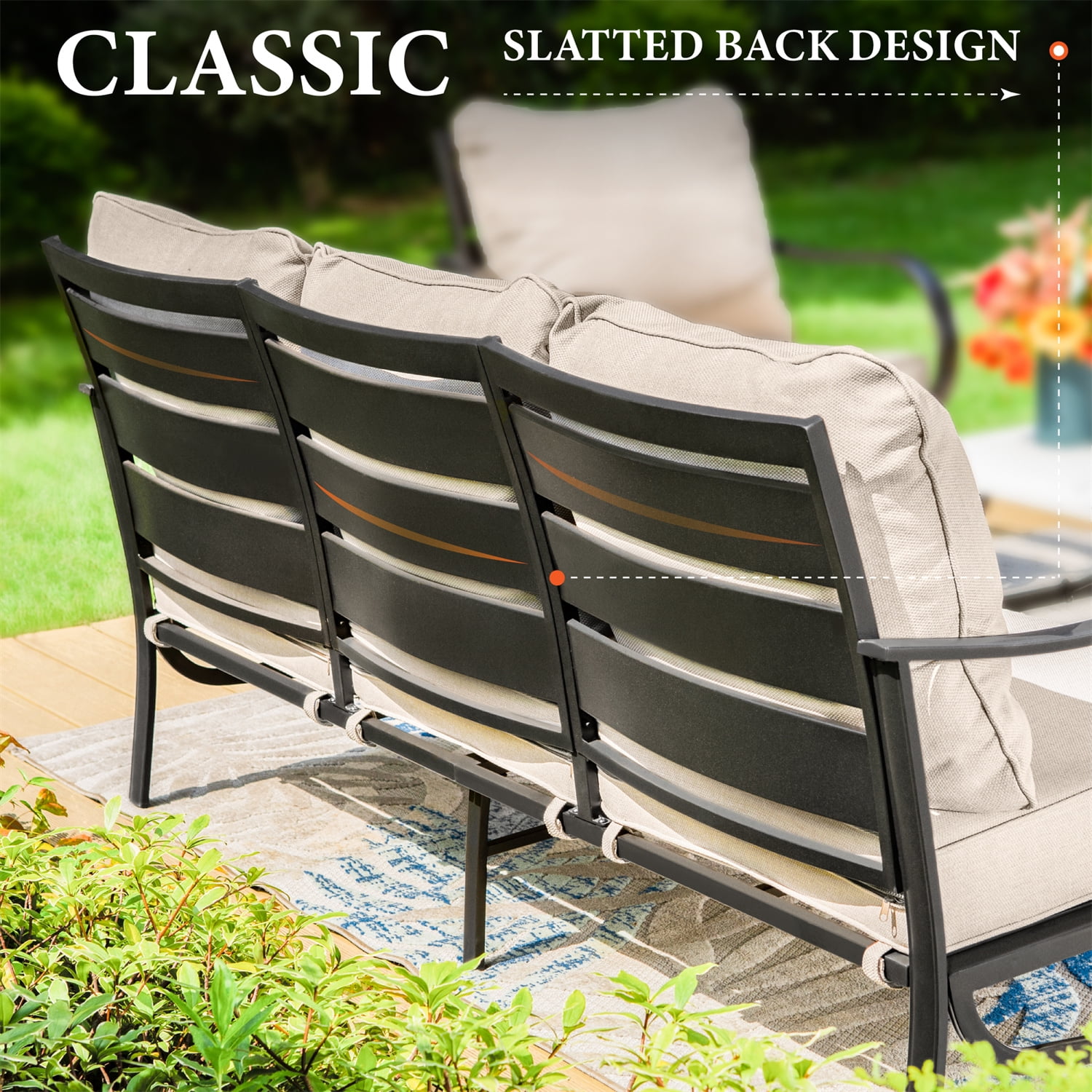 MF Studio 5-Seat Patio Conversation Set Metal Outdoor Furniture Sofa Set for 5 Person Beige