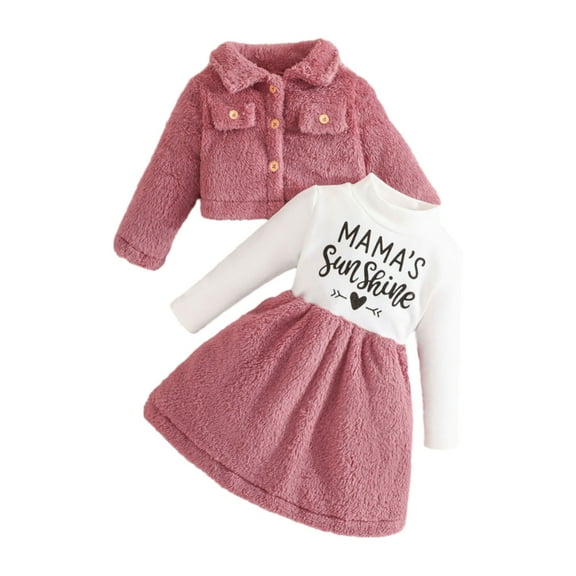GRATEDREAM Toddler Baby Girl Dress and Cardigan 2 Piece Girl Christmas Outfit Dress and Long Sleeve Crop Coat Set for 4-5Y Pink