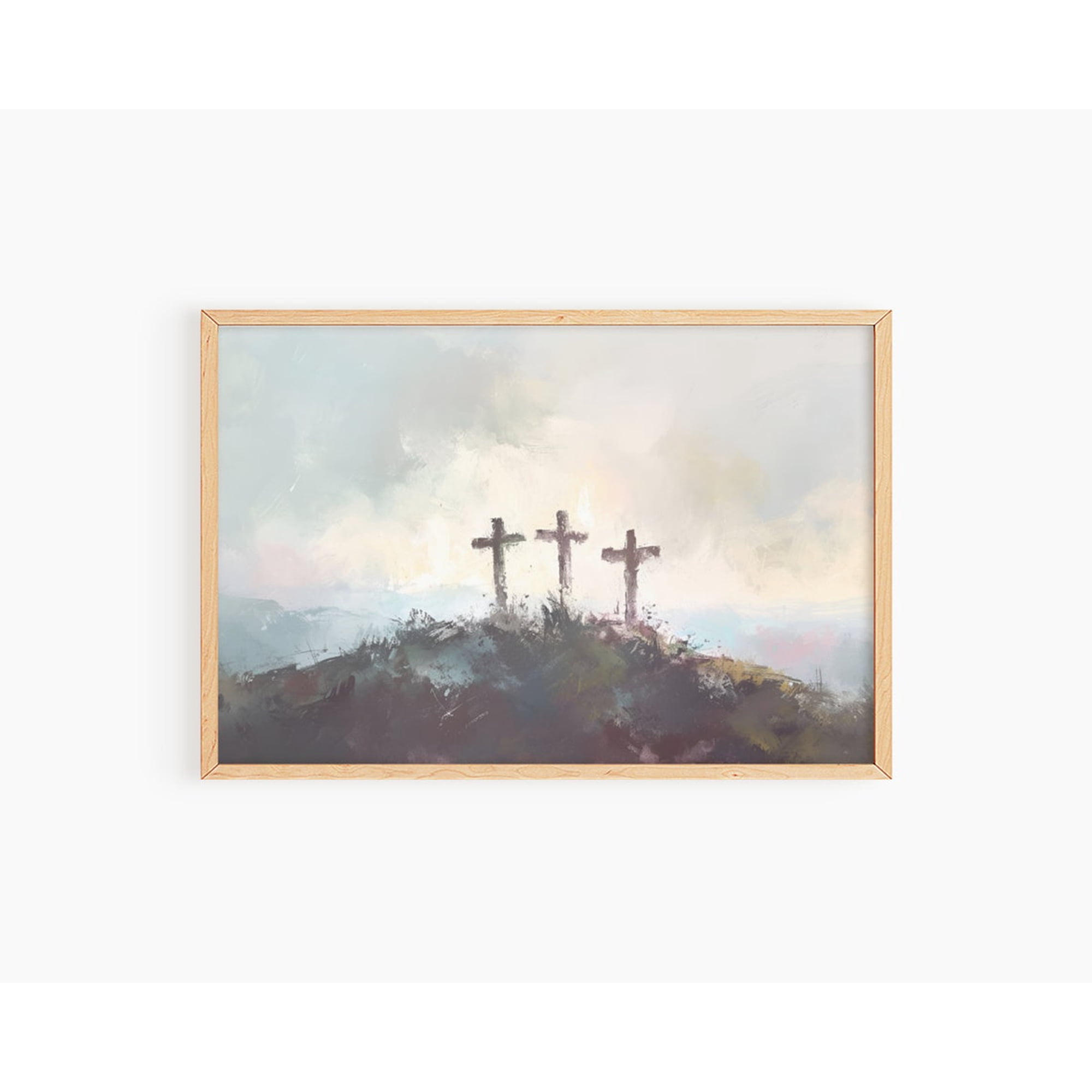 Crosses On Hill Wall Art Print Jesus Christian Decor