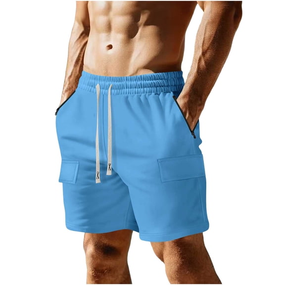 USNSM Men's Corduroy Shorts Casual Elastic Waist with Drawstring Textured Lightweight Summer Beach Shorts with Pockets Blue S