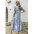 thumbnail image 4 of Maskion Women's Summer Casual Boho Dress Floral Print Ruffle Puff Sleeve High Waist Midi Beach Dresses,M Blue, 4 of 5
