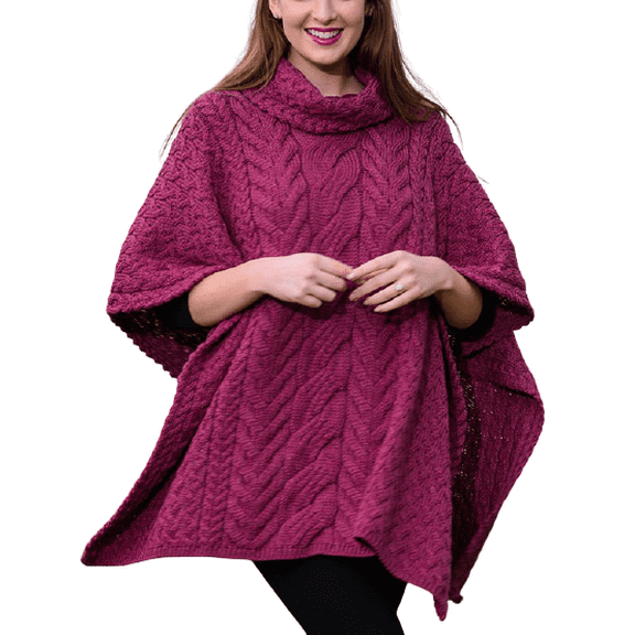 Aran Woollen Mills 100% Supersoft Merino Wool Cowl Neck Poncho Irish Cape Made in Ireland