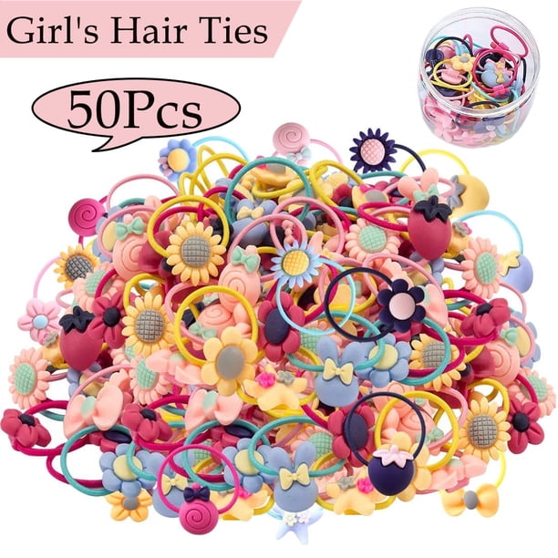 LNKOO 50 piezas (25 pares) Cintas elásticas para el cabello de colores variados para niñas, bandas de goma suaves, coletas, accesorios para el cabello para niñas, bebés, niños pequeños, adolescentes