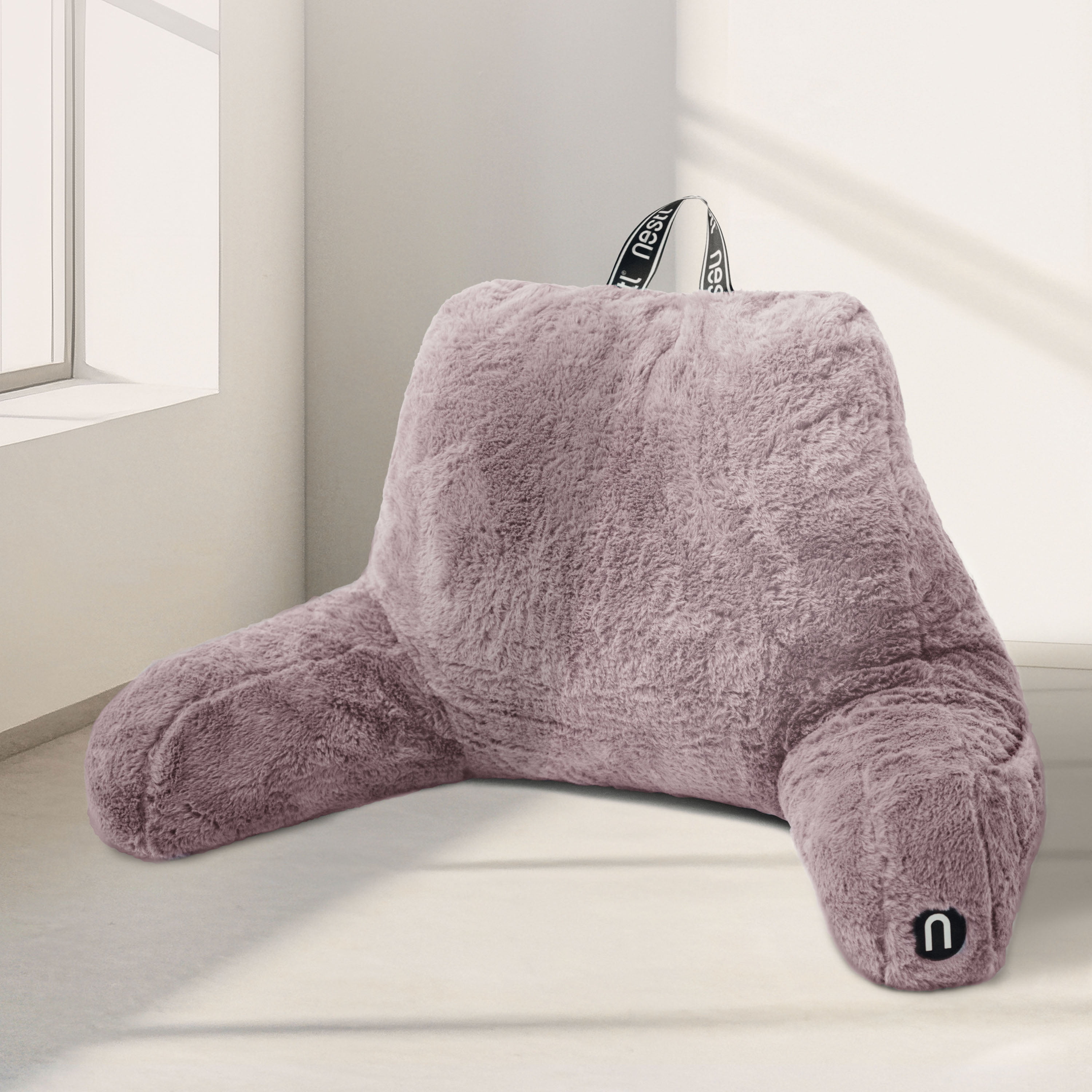 Nestl Fur Reading Pillow with Lap Desk, Stylish Arm Rest Pillow, Lap Desk with Backrest Pillow for Sitting in Bed, Faux Fur, Dusty Purple